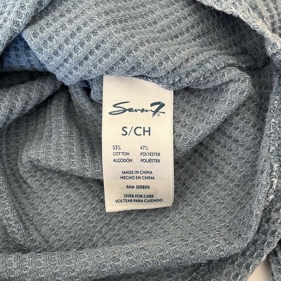 Seven 7 Y2K Henley Size S Waffle Knit Thermal Snap Buttons Bella Swan Gray Blue - Picture 8 of 9
